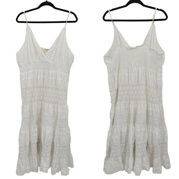80's Magic Dress Boho Hippy Cottage Core Spaghetti Midi Tired Lace White 3X - Picture 1 of 11